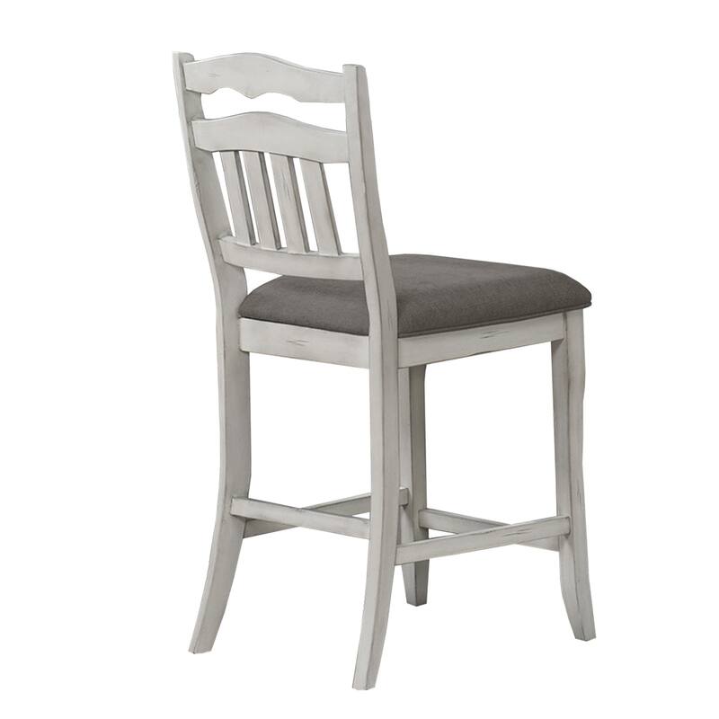 Set of 2 Upholstered Dining Chairs with Slatted Back in Antique White