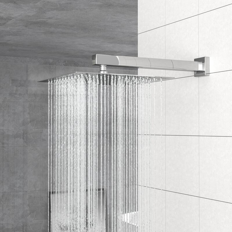 Dual Shower Head - 10 Inch Wall Mounted Square Shower System with Rough-in Valve, Brushed Nickel