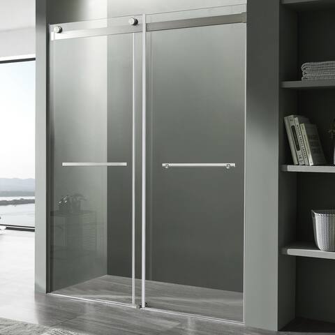 Kahn 60 in. x 76 in. Frameless Sliding Shower Door in Brushed Nickel