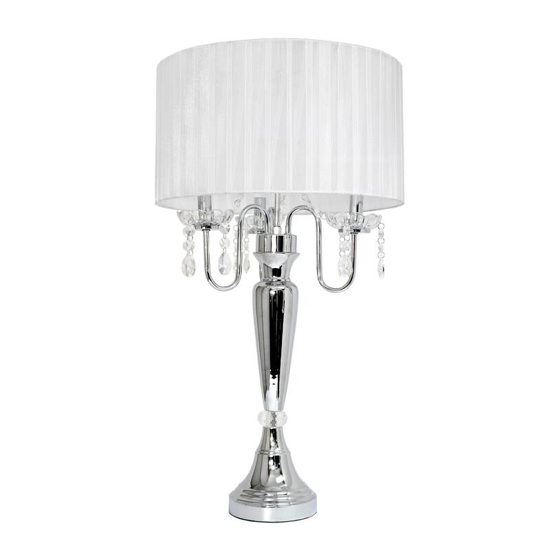 Silver Orchid Bacall Hanging Crystals Sheer Shade Table Lamp - White