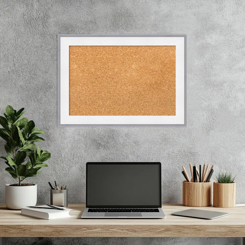 Maya White Silver Framed Cork Board - Bulletin Board, Organization Board, Pin Board
