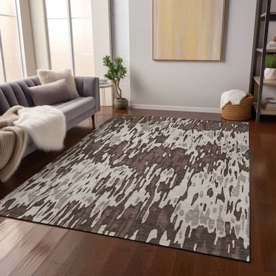 Machine Washable Indoor/ Outdoor Modern Watercolor Chantille Rug