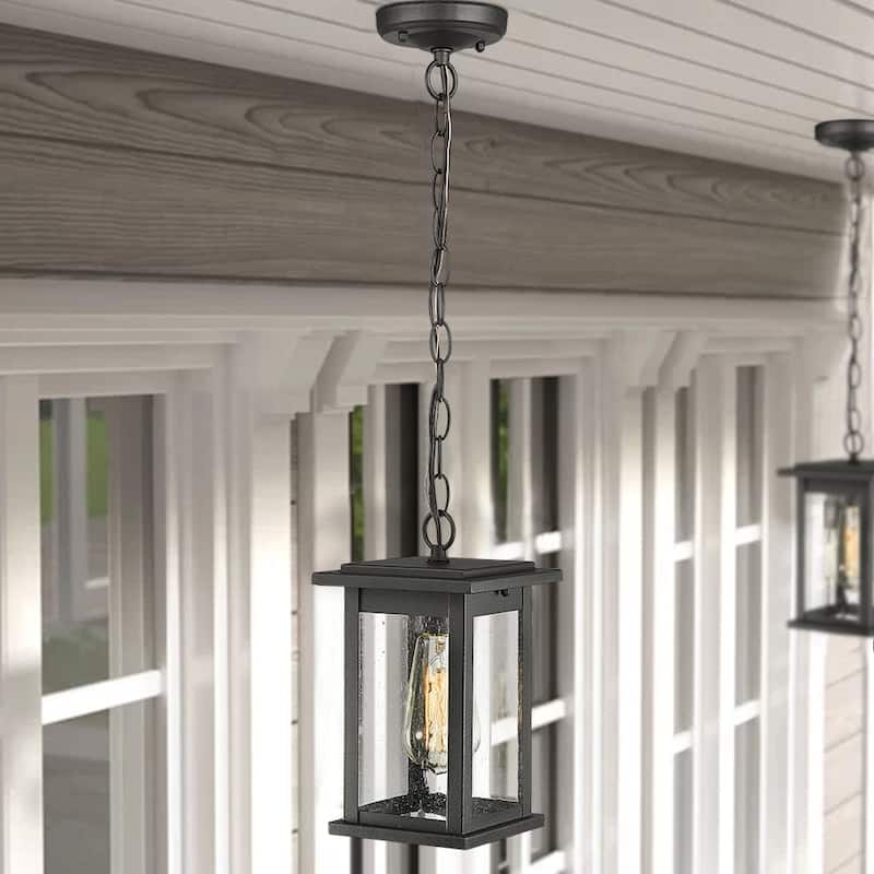 Outdoor Pendant Lights for Porch, with Seeded Glass - 5.9" x 5.9" x 8.9"