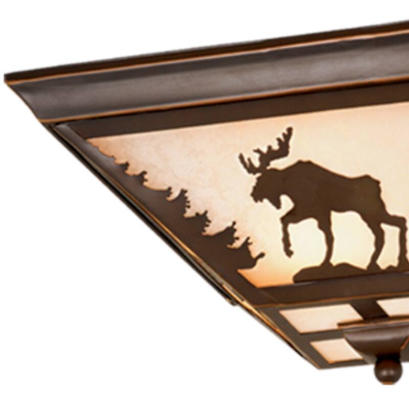 Yellowstone Bronze Rustic Moose Tree Square Outdoor Flush Mount Ceiling Light - 14-in W x 5.75-in H x 14-in D