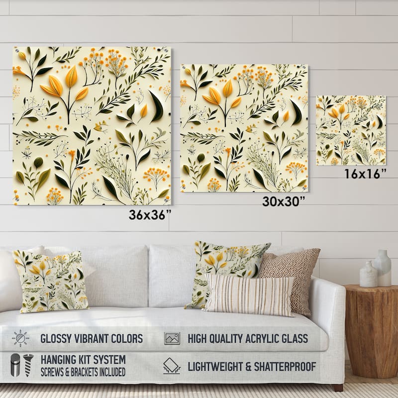 Designart "Yellow And Green Floral Simplicity" Floral Gloss Wall Decor - Traditional Acrylic Wall Art For Dinning Room