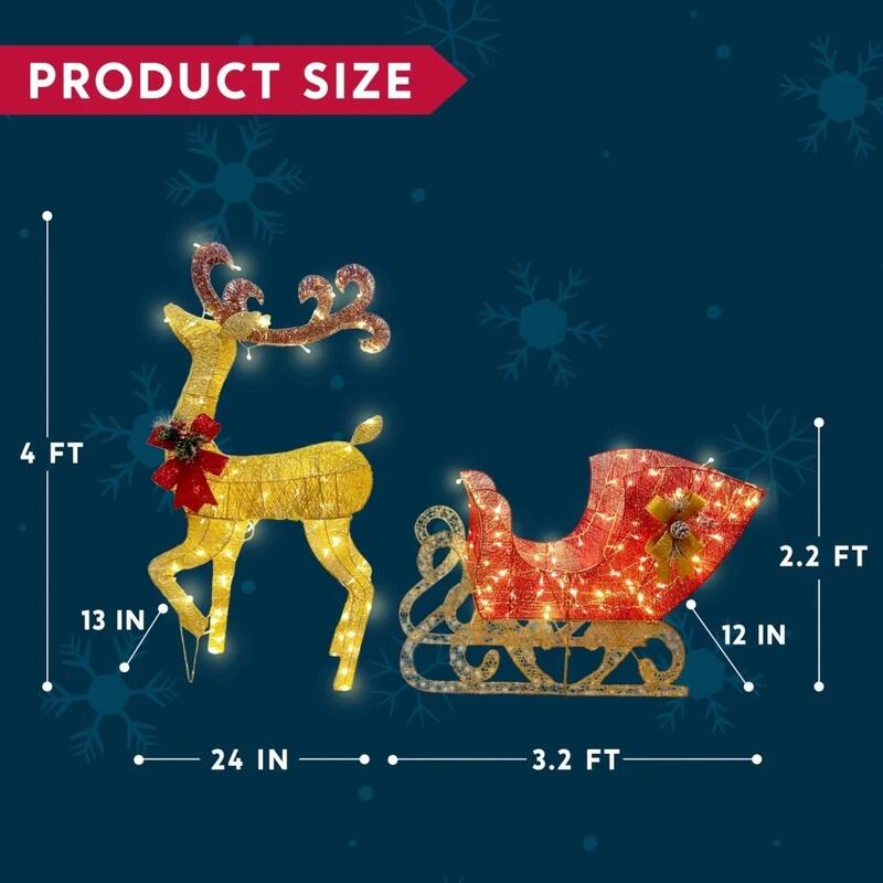 Lighted Reindeer and Sleigh Christmas Decoration