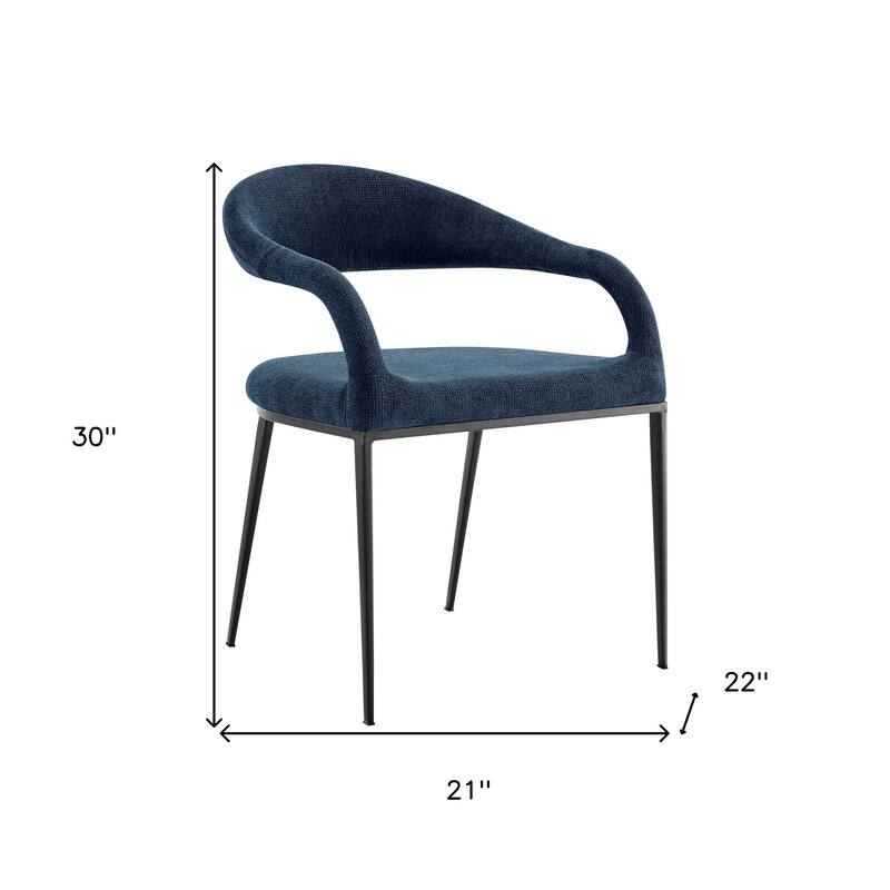 HomeRoots Set of Two Blue And Black Upholstered Polyester Open Back Dining Arm Chairs