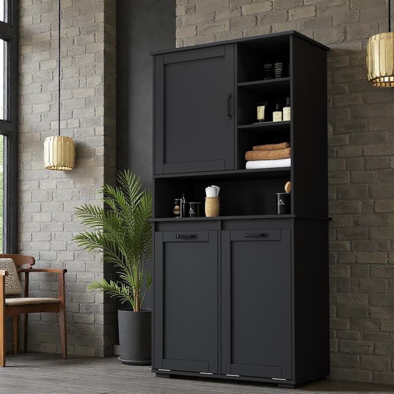 Freestanding Laundry Cabinet with Tilt-Out Hampers, Adjustable Shelves and Doors, Multi-Storage Laundry Organizer