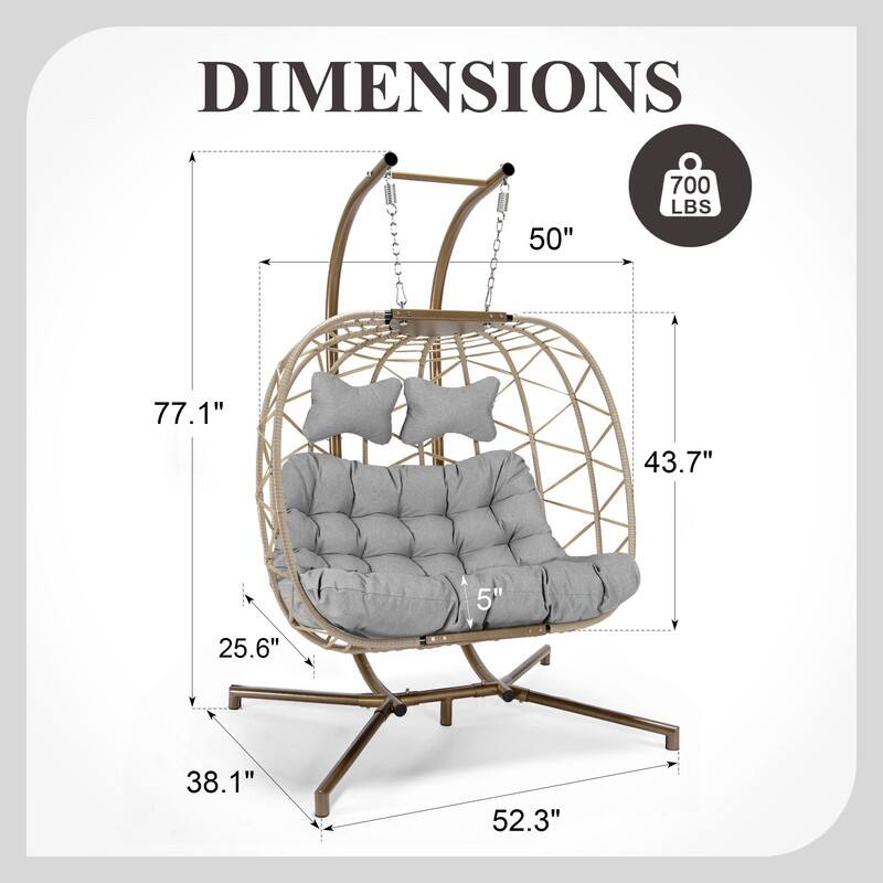 FINCATI Outdoor Oversized Double Egg Chair Swing, 700 lbs Double Egg Chair Outdoor, 2 Person Egg Chair Swing, Hanging Egg Chair