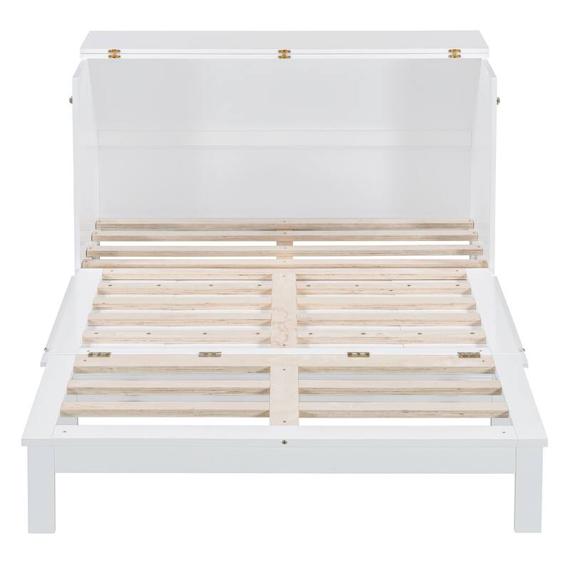 Modern Full Murphy Bed with Smooth Pulley Design, Storage Drawers, Sockets & USB Ports for Compact Living