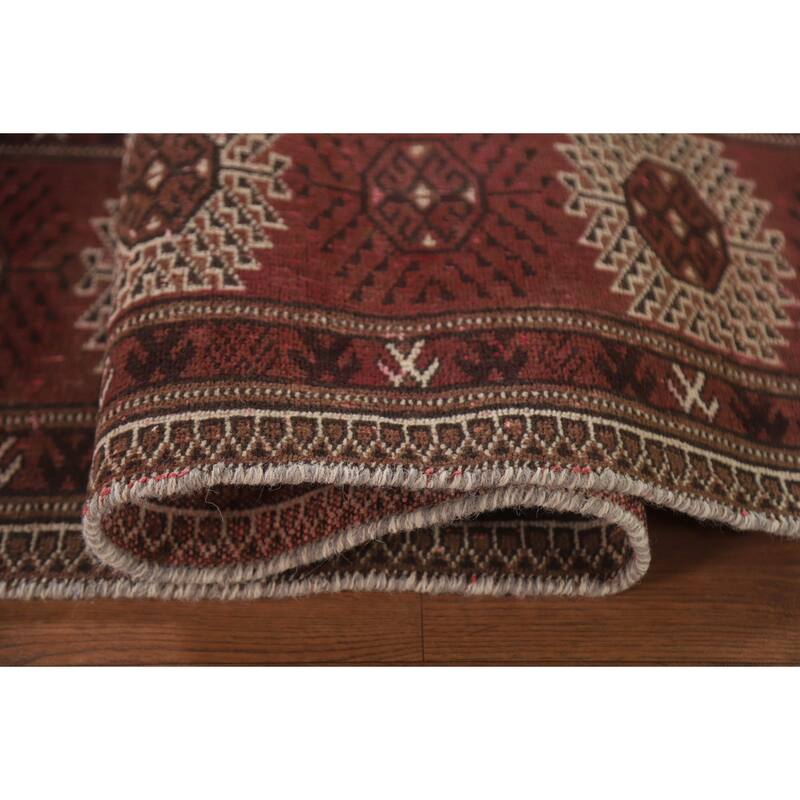 Hand Knotted Oriental 100% Wool Carpet Traditional All-Over Red Bokhara Area Rug - 12' 3'' X 8' 0''