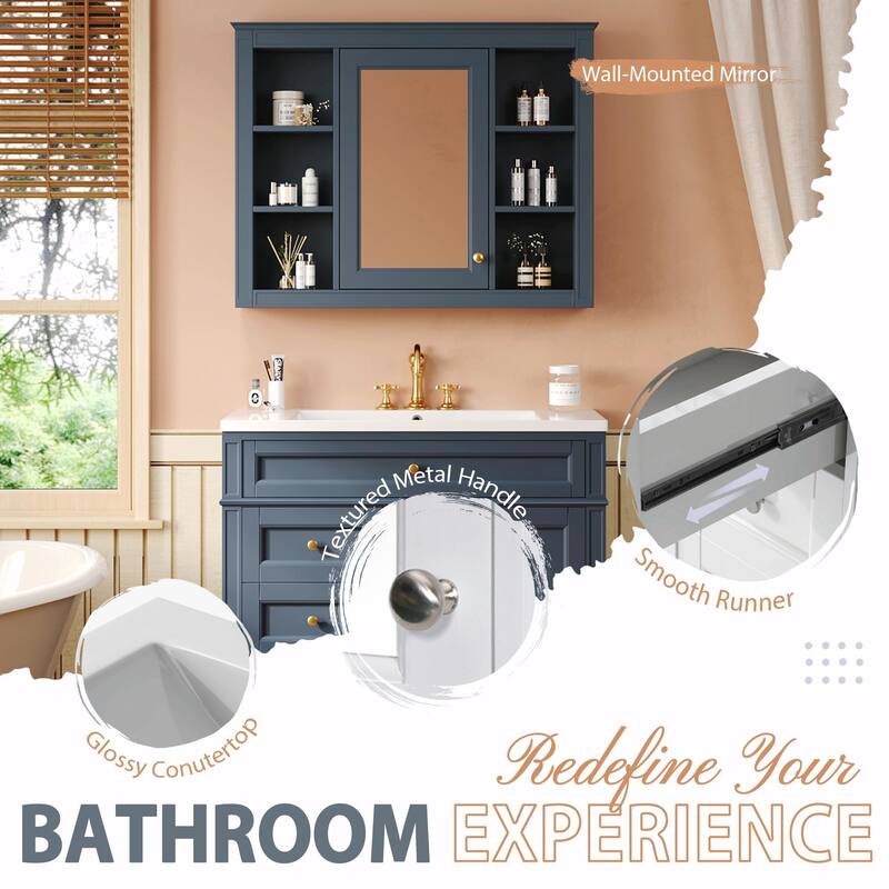 36'' Bathroom Vanity with Top Sink - Modern Storage Cabinet with Mirror