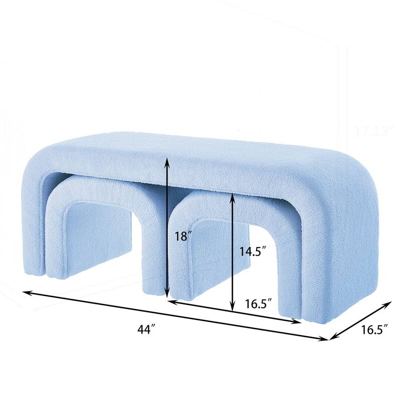 Set of 3 U-Shaped Modern Bench Teddy Ottoman