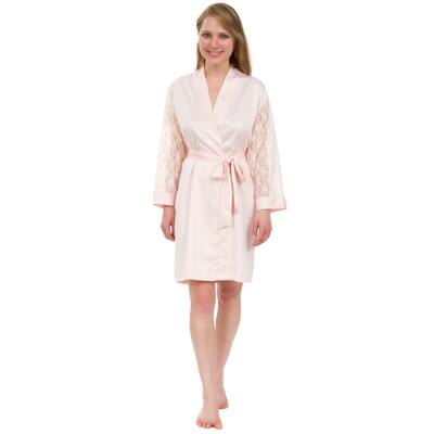 Leisureland Lace Sleeve Matte Satin Knee-Length Robe
