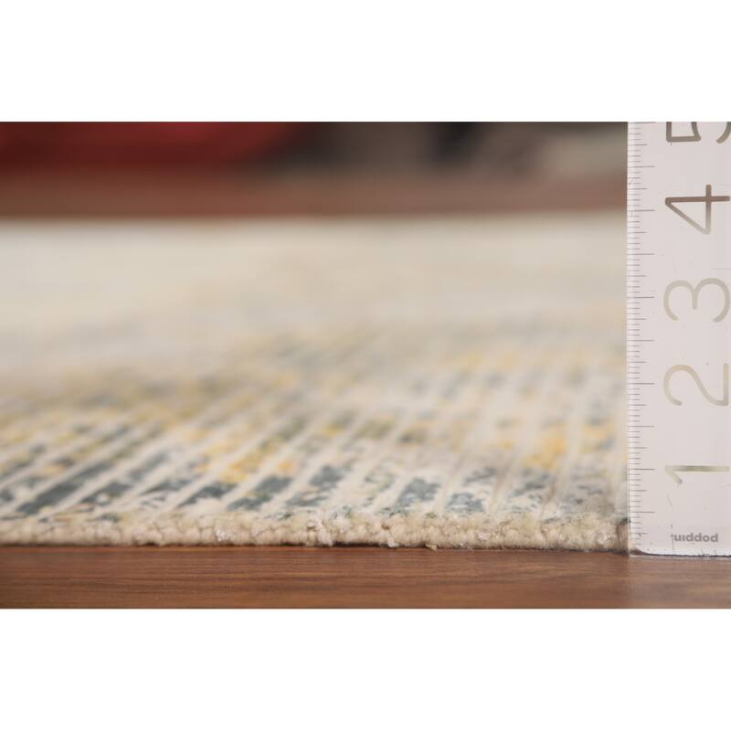 Striped Abstract Area Rug Hand-Knotted Wool Carpet - 5'6" x 7'10"