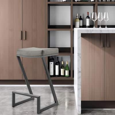 HomeRoots 30" Gray and Black Faux Leather and Iron Backless Bar Height Bar Chair