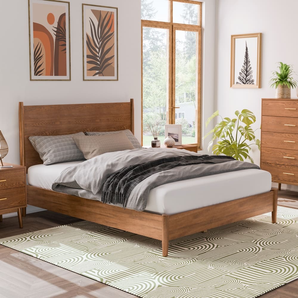 Furniture of America Beau Midcentury Walnut Wood Platform Bed