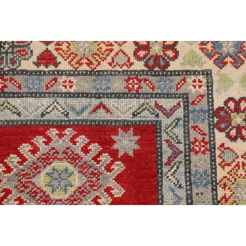 Red Kazak Oriental Area Rug Bedroom Hand-Knotted Wool Carpet - 5'0" x 6'9"