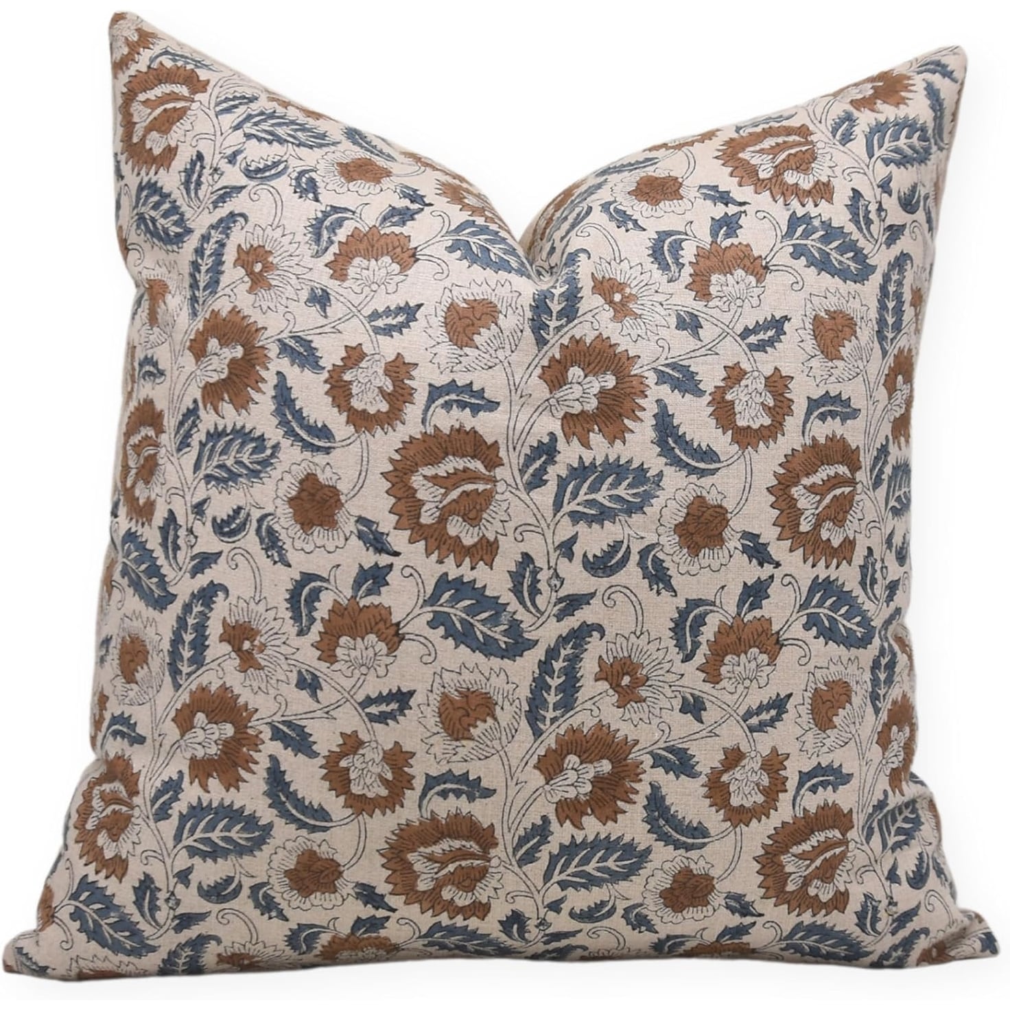 Fabdivine Decorative Pure Linen Farmhouse Pillow Cover Handmade Block Print, Mandakani