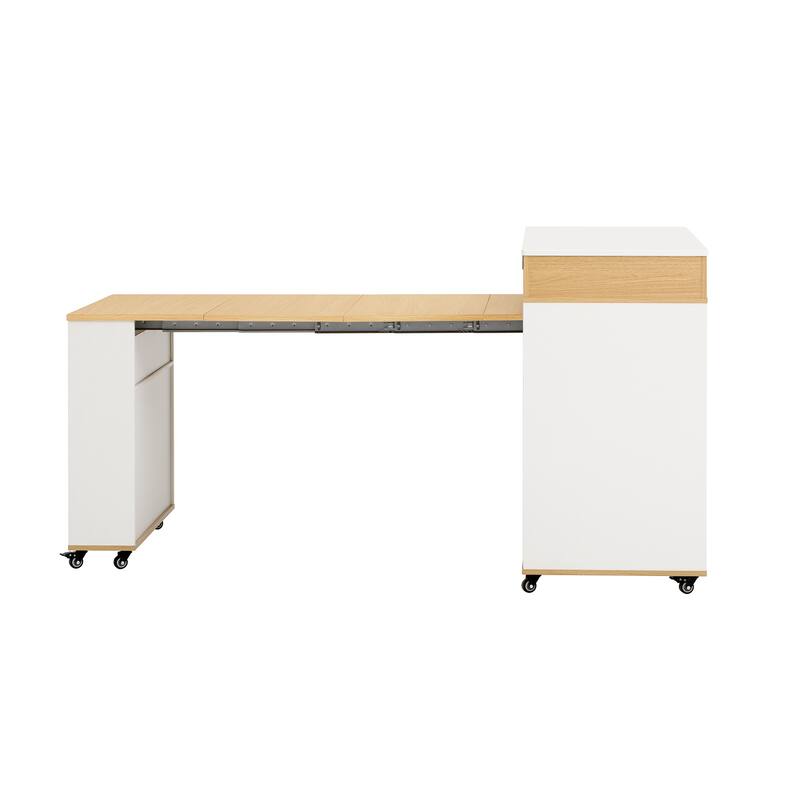 Rolling Kitchen Island with Extendable Table, Drawers, Power Outlet and Brake lock, Storage Cabinet