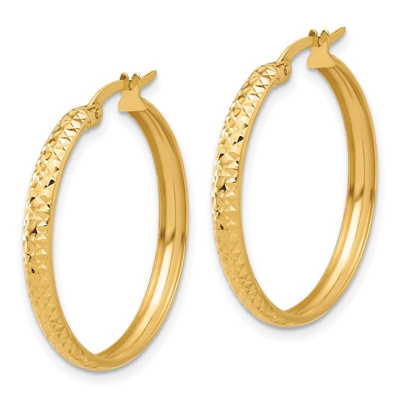 Curata 14k Yellow Gold Polished and Sparkle Cut Hoop Earrings - 26.75x26.5mm