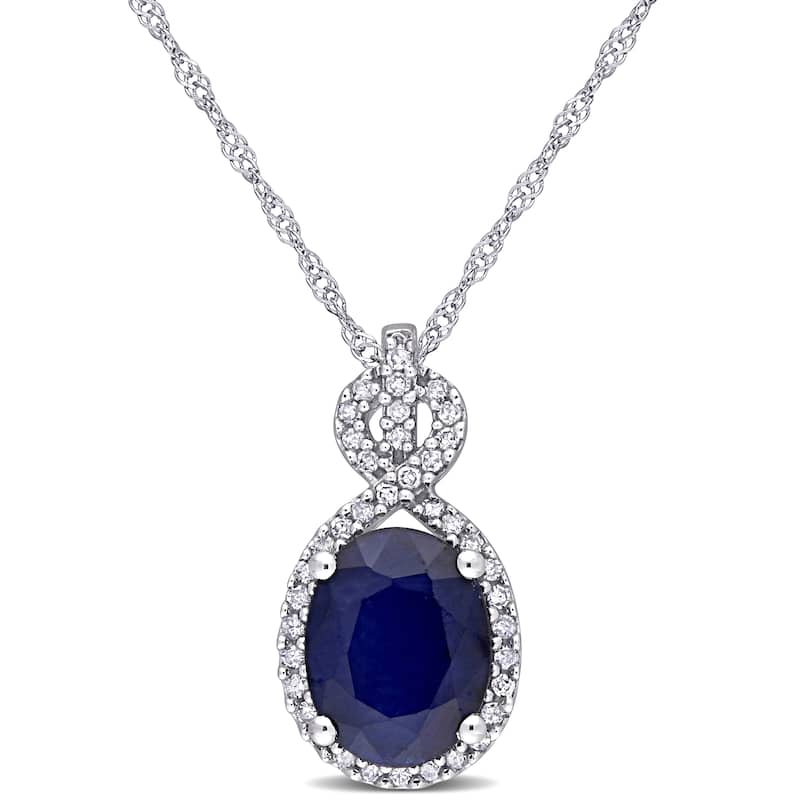 Miadora 10k White Gold Diffused Sapphire and 1/6ct TDW Diamond Crossover Necklace