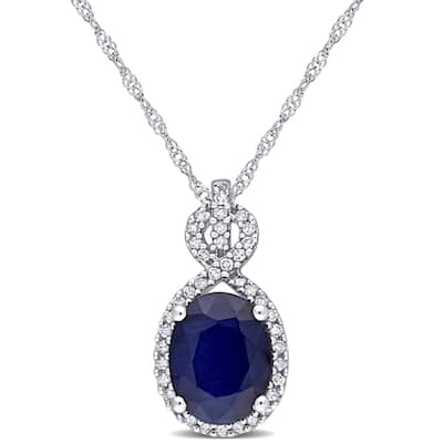 Miadora 10k White Gold Diffused Sapphire and 1/6ct TDW Diamond Crossover Necklace