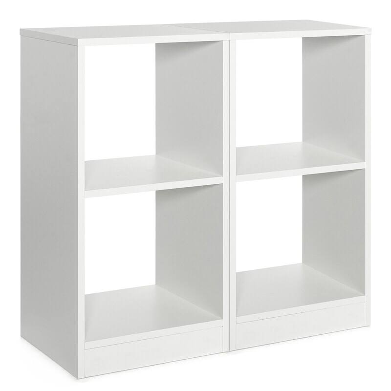 Gymax 2 PCS Bookshelf 2-Tier Open Wood Display Organizer Set Vinyl