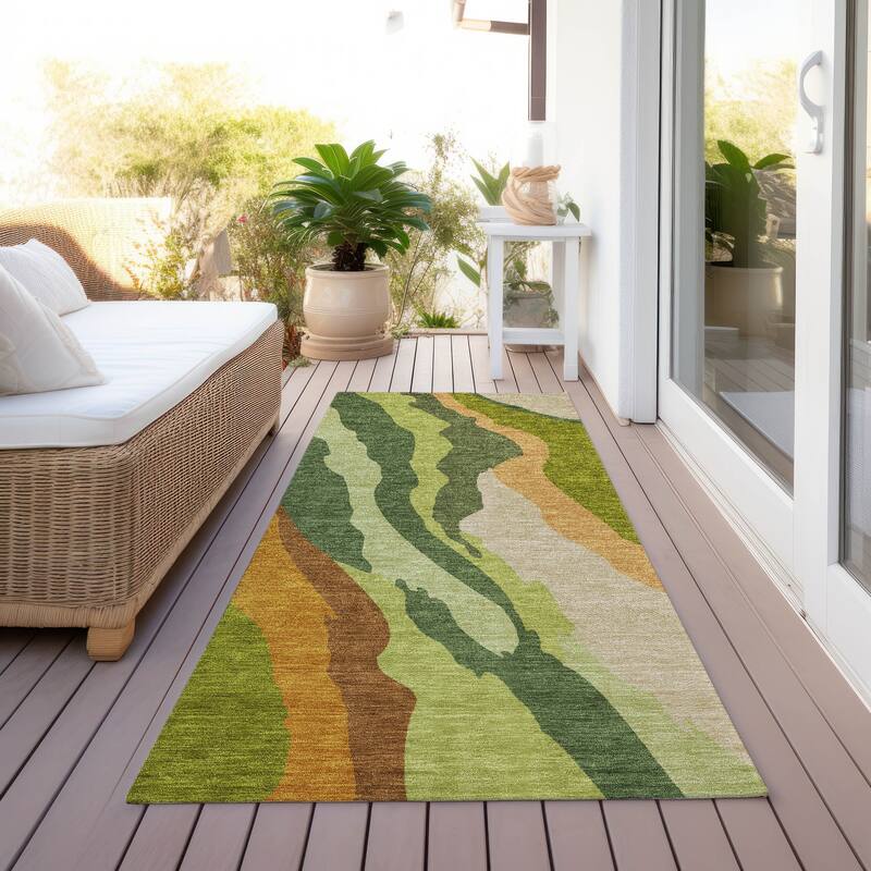 Machine Washable Indoor/ Outdoor Abstract Contemporary Chantille Rug