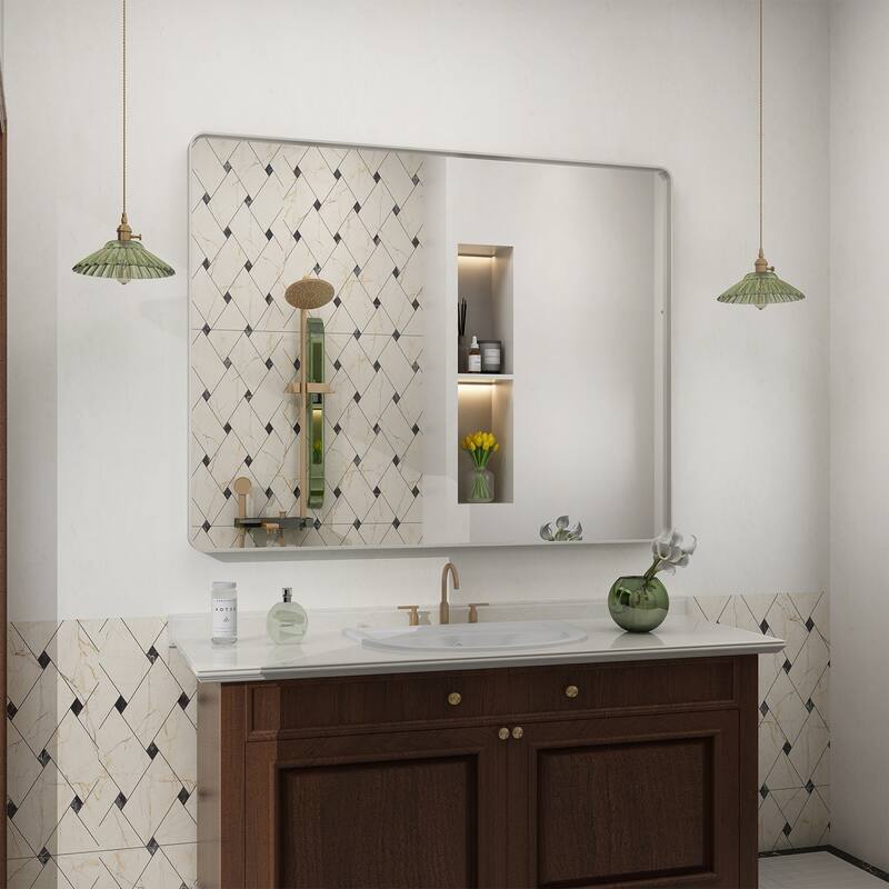 Modern Metal Frame Wall Mounted Bathroom Vanity Mirror - 40x32 - Silver