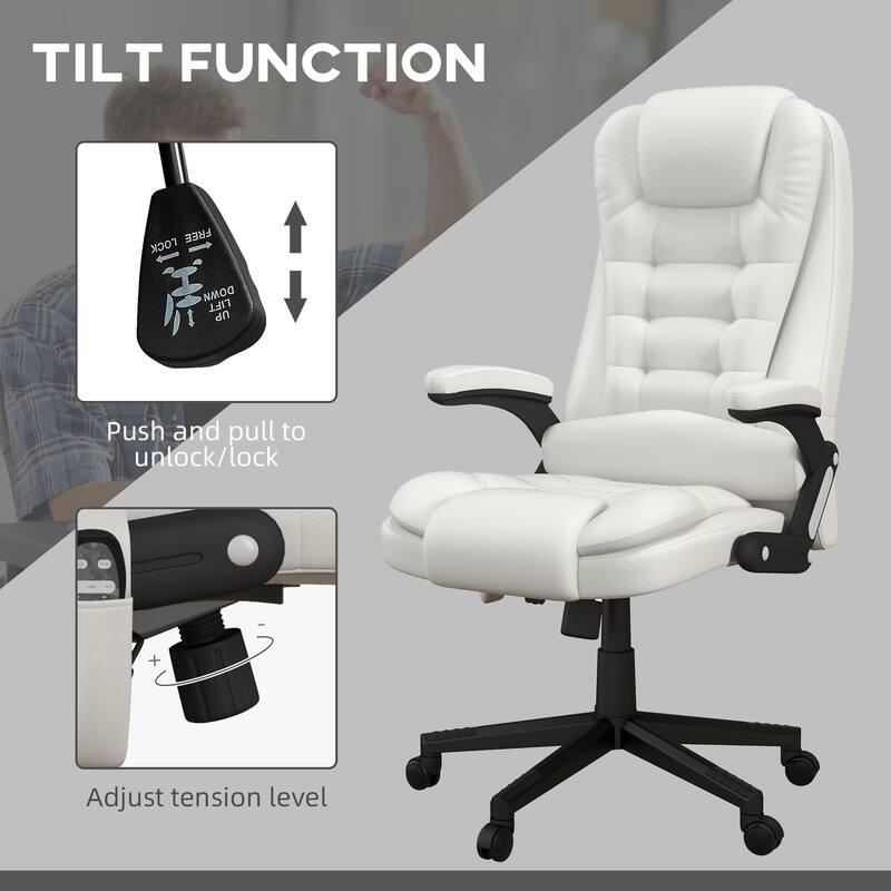 High Back Vibration Massage Office Chair with 6 Vibration Points, Heated Reclining PU Leather Computer Chair with Armrest