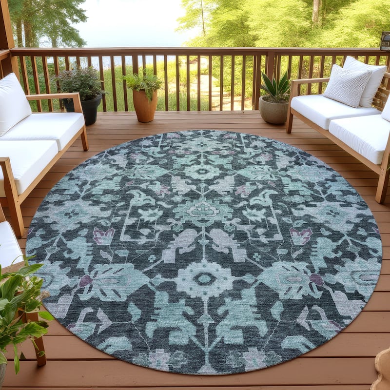 Machine Washable Indoor/ Outdoor Casual Traditional Chantille Rug - Teal - 8' x 8'