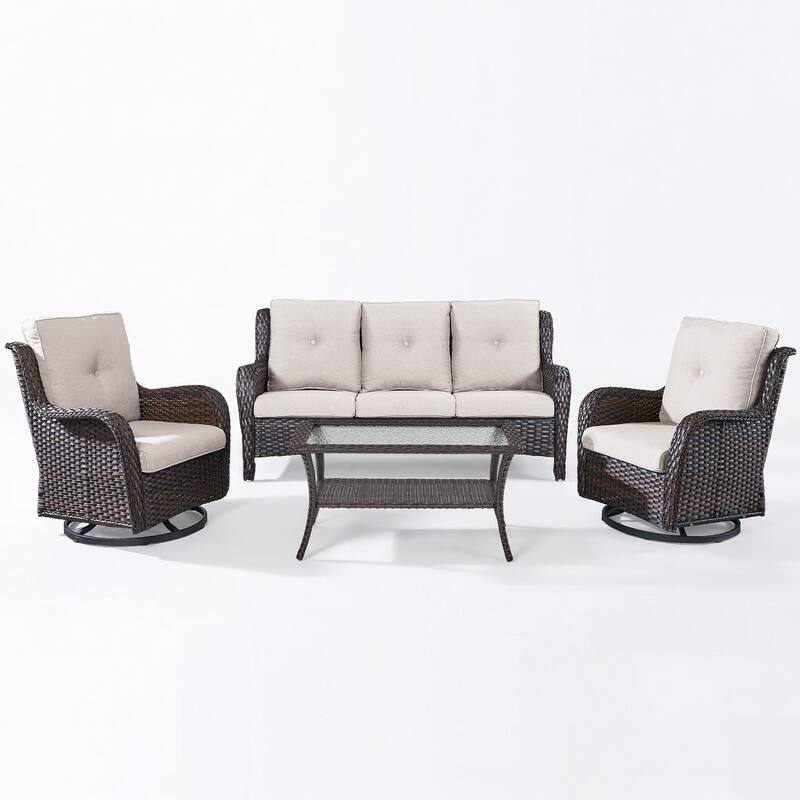 Pocassy Outdoor Patio Wciker Sofa Furniture Set of Chair Table.