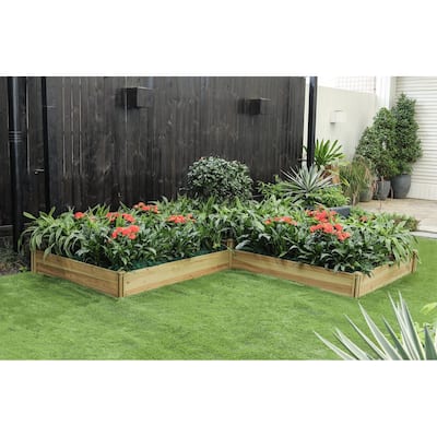 Brown Wood 3-Section L-Shaped Raised Garden Bed