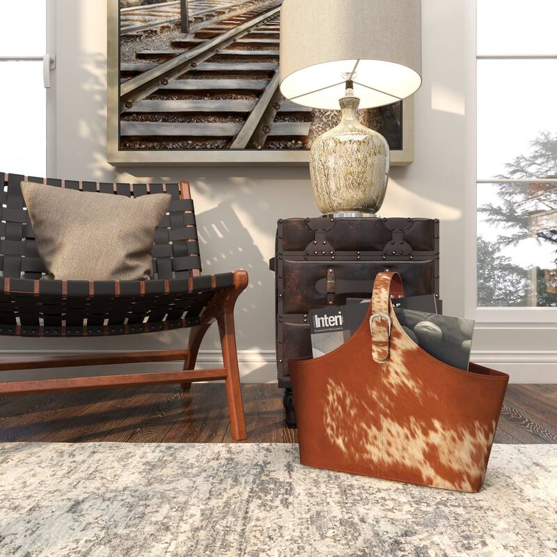 Leather Handmade Box Style Single Slot Magazine Holder with Buckle Handle - Brown, Dark Brown, Gray or Black - Roche River Decor