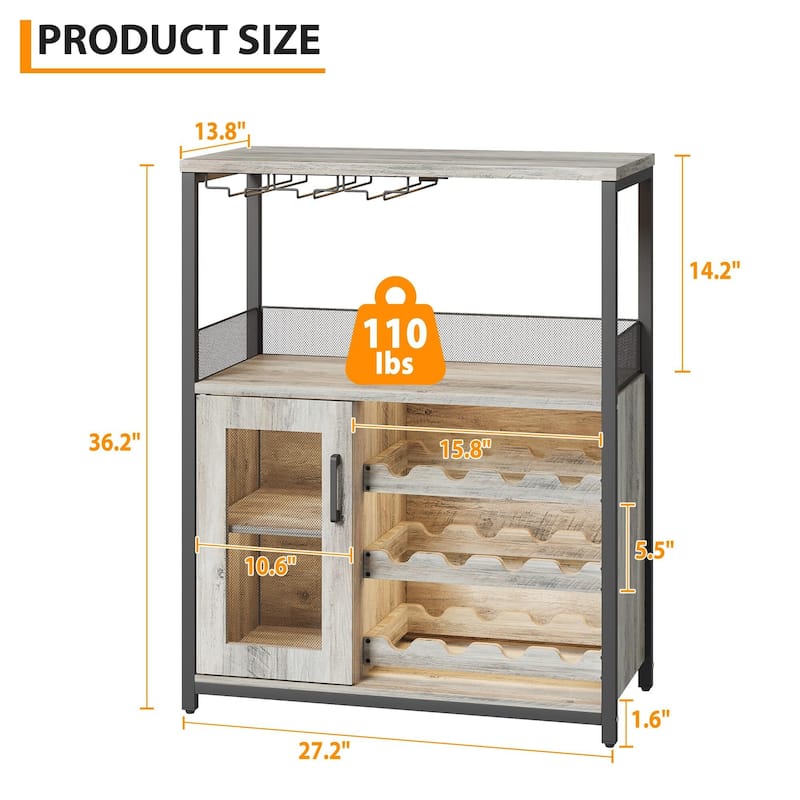 3-Tier Wine Bar Cabinet with Storage, Wine Rack & Glass Holder, Small Liquor Cabinet for Home, Black Corner Storage with Shelves