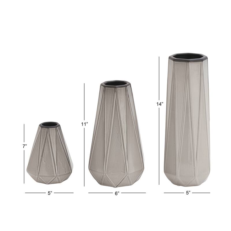 Gold, Silver or Gray Ceramic Geometric Vase (Set of 3) - S/3 7", 11", 15"H