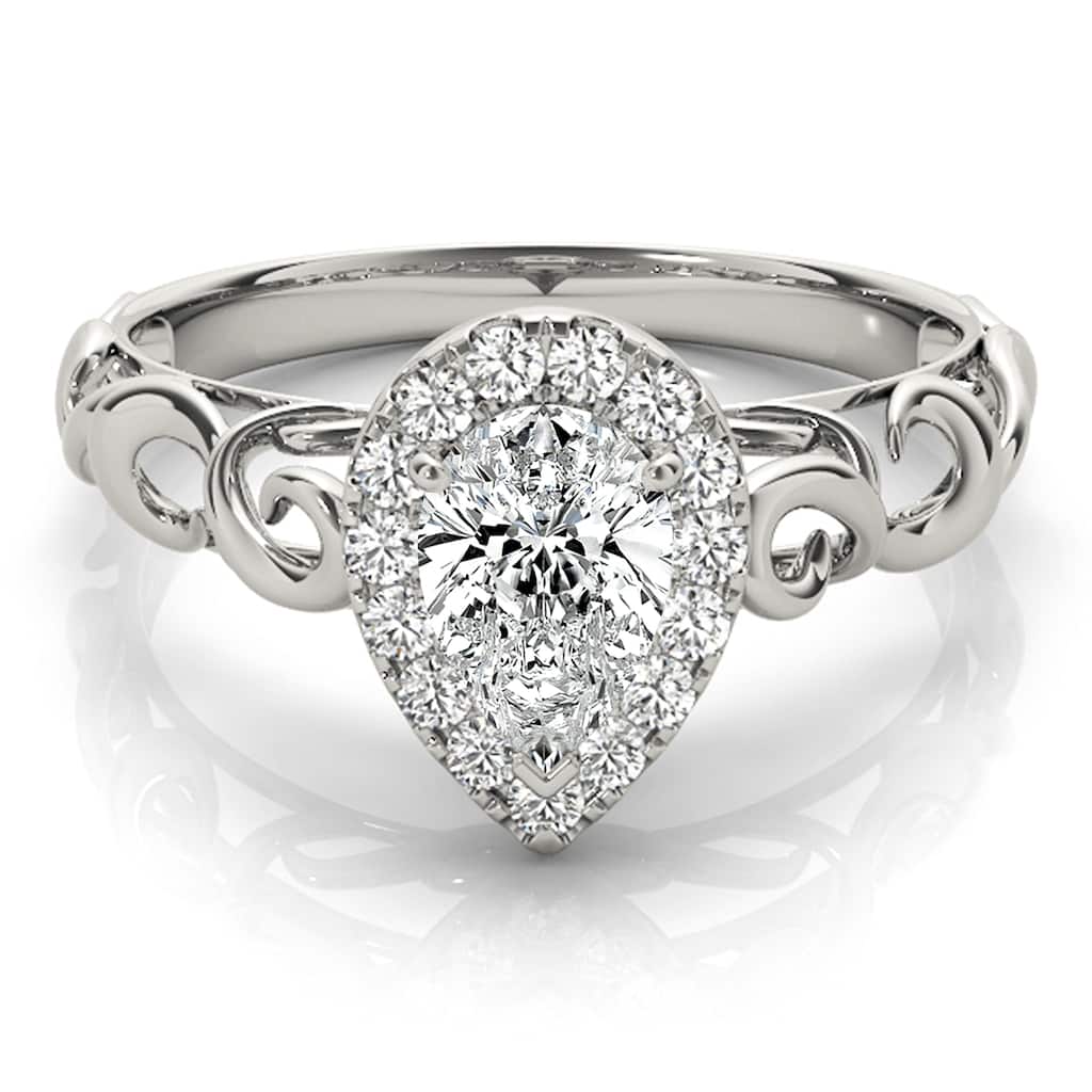 Auriya 14k White Gold Lab Grown Pear Diamond Halo Engagement Ring (0.5 to 5 ct. tw., F-G VS)