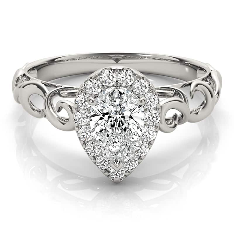 Auriya 14k White Gold Lab Grown Pear Diamond Halo Engagement Ring (0.5 to 5 ct. tw., F-G VS)