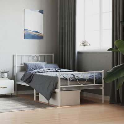 vidaXL Twin Metal Bed Frame with Headboard, White, No Mattress - 77.2" x 41.3" x 35.4"