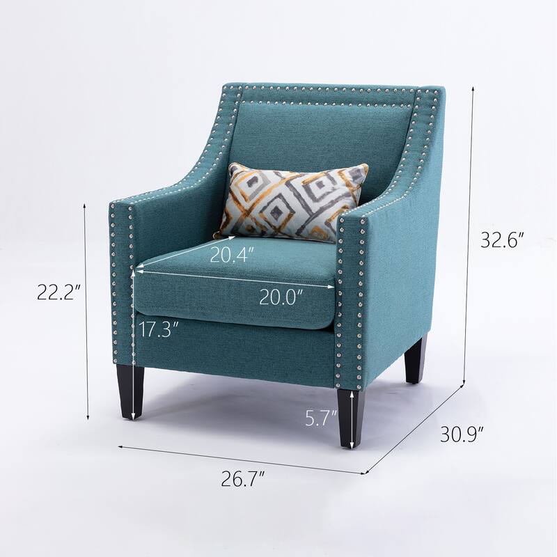 Linen Nailhead Accent Solid Wood Leg Living Room Armchair