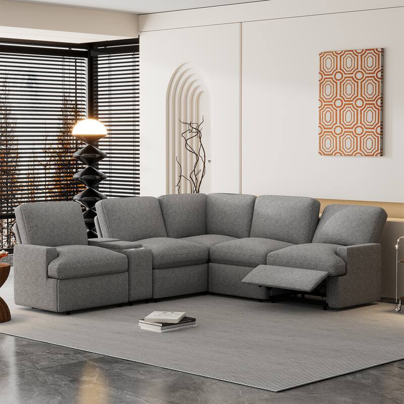 Roomfitters Power Recliner Corner Sofa with Storage Box, Cup Holders, USB Ports, and Power Socket, Perfect for Home Theater