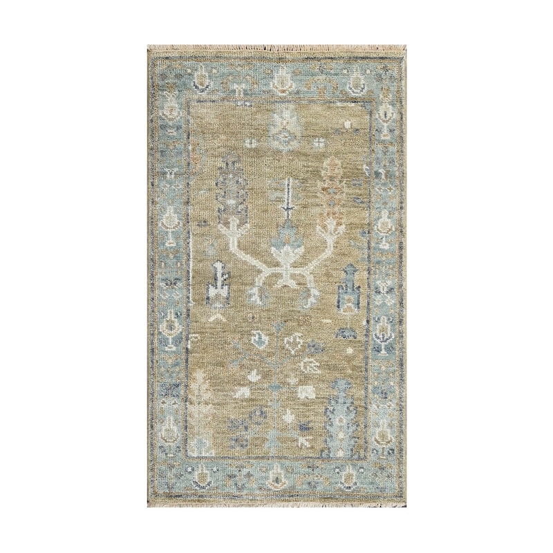 LoomBloom Multi Size Beige Hand Knotted Oushak 100% Wool Area Rug