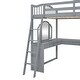 preview thumbnail 13 of 16, Gray Full Size Loft Bed with U-shaped Desk,Solid Wood Bed with Tri-fold Mirror and Shelves