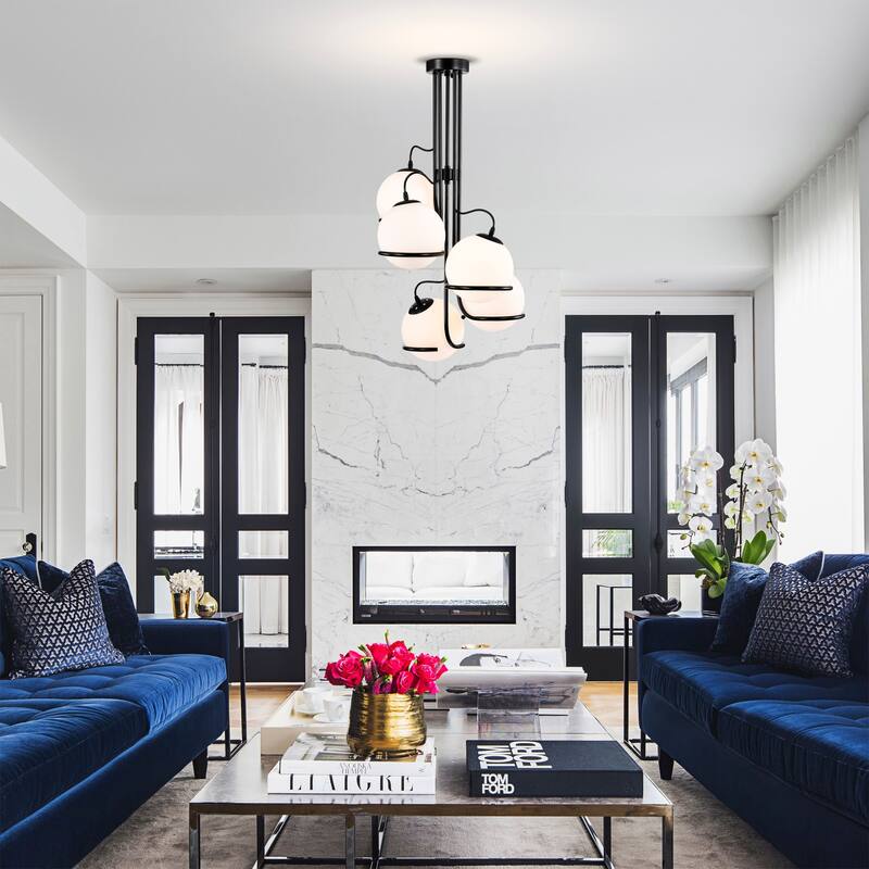 Jahal 19 Inch Opaque Glass Lantern Chandelier with 5 Globe Light