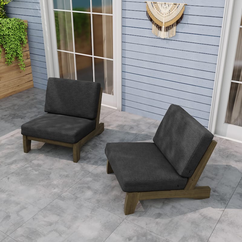 Outdoor Wood Club Chairs Set Loveseat with Cushion