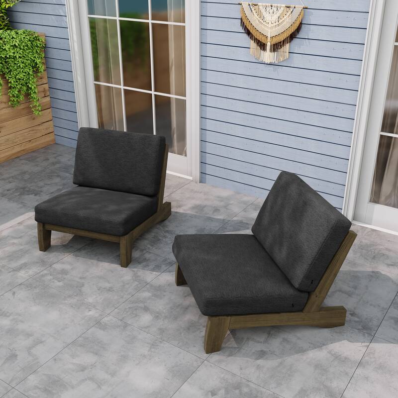 Teak Outdoor Armless Lounge Chair Set Loveseat with Cushions
