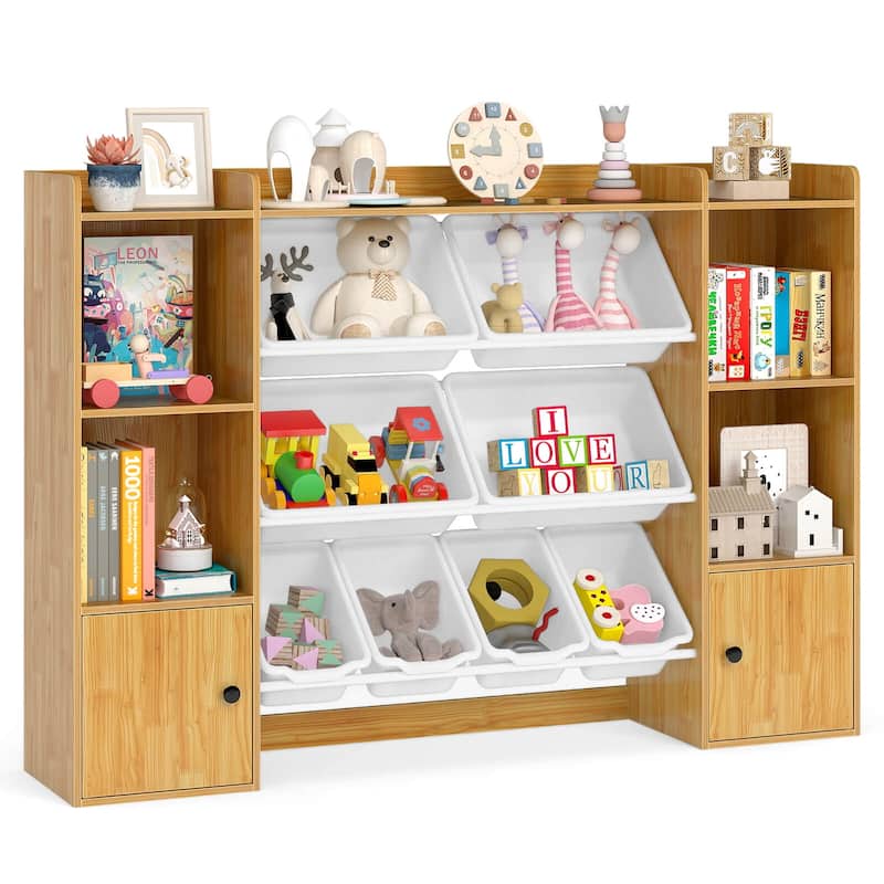 Costway Kids Toy Storage and Bookshelf with 8 Boxes Open Shelves & 2 - See Details - Beige