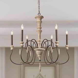 The Gray Barn Farmhouse 6-Light Wood Chandelier French Country Classic Ceiling Light