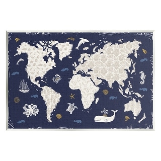 Stupell Blue Patterned World Map Wall Plaque Art Design by Daphne Brissonnet